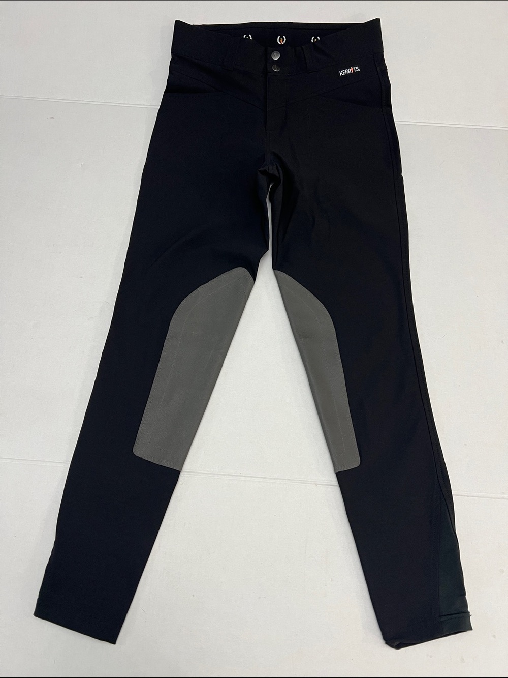 KERRITS BLACK EQUESTRIAN RIDING BREECHES PANTS WITH KNEE PATCHES SMALL